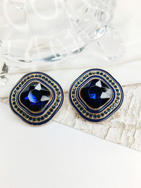 GLEAMING ALLURE ANTI-TARNISH FASHION FINESSE DARK BLUE STUD EARRING