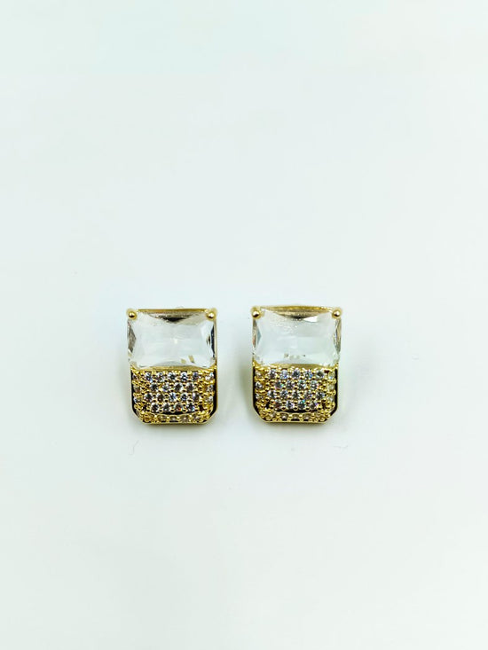 Gleaming Brilliance Short Stainless Steel Earrings With White Shining Stone