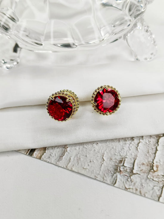 Shimmering Grace- Stainless Steel Red Stone Stud Earrings That Resist Tarnishing