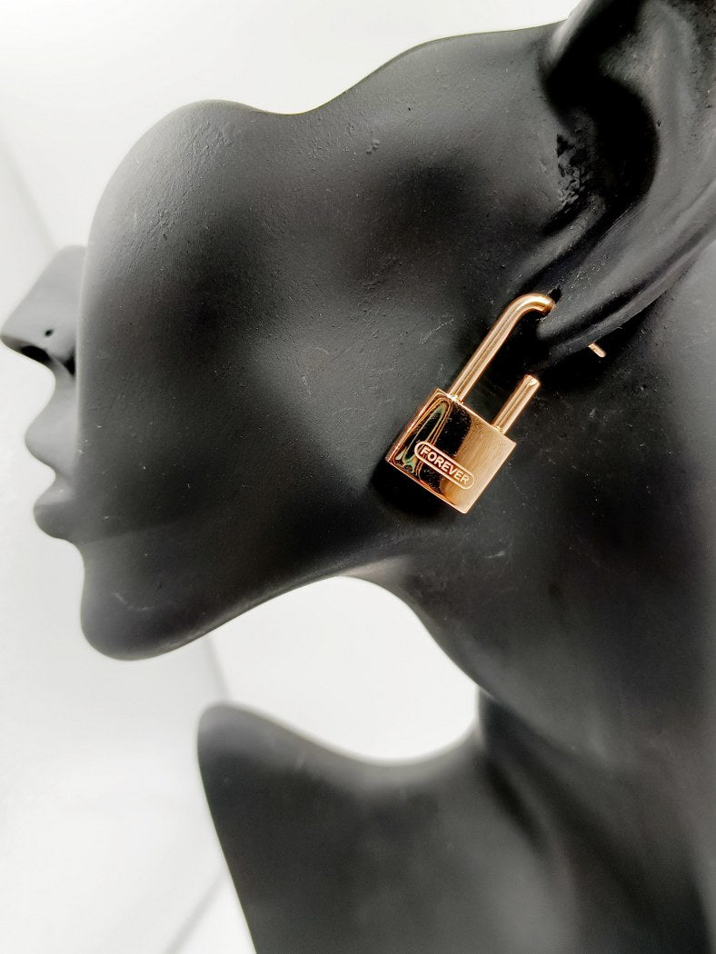 Earrings that Shine On Tarnish-Resistant Stainless Steel Rosegold Colour Lock Earrings for Stylish Women