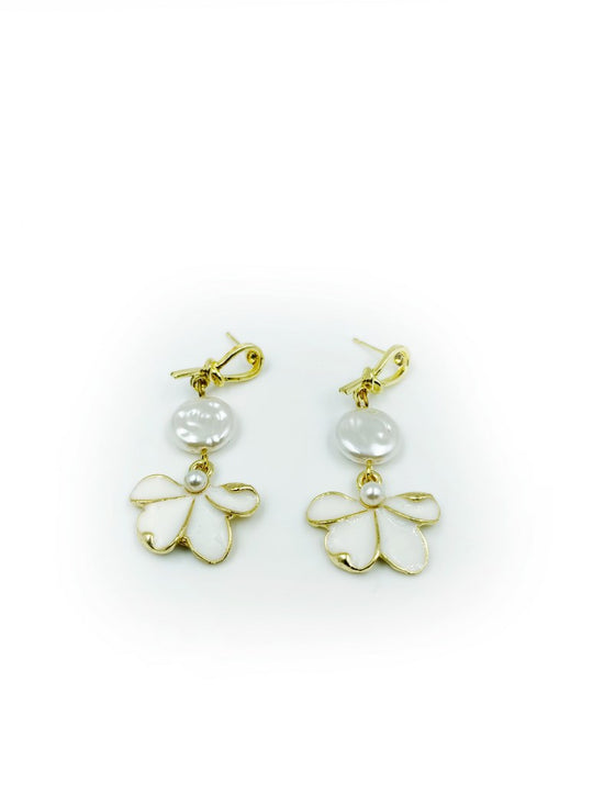 Ocean's Beauty Captivating Floral Design Pearl Long Earrings