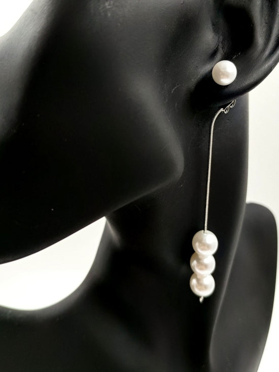Timeless Allure White Pearls and Silver Colour Stainless Steel Fusion Earring