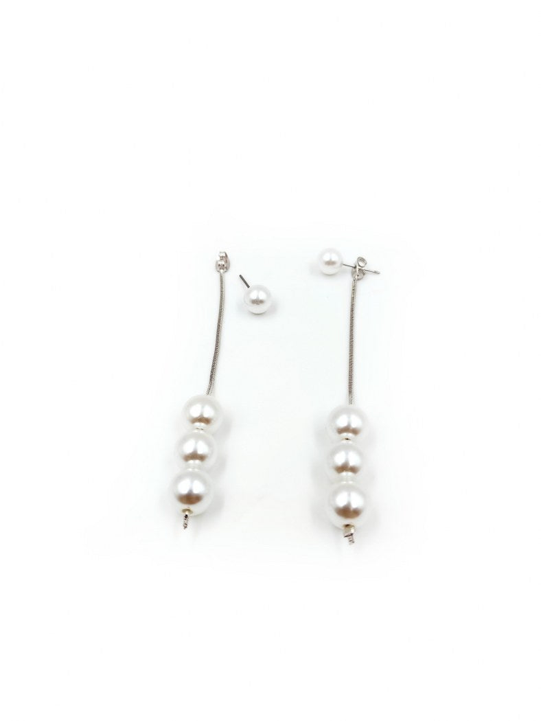 Timeless Allure White Pearls and Silver Colour Stainless Steel Fusion Earring
