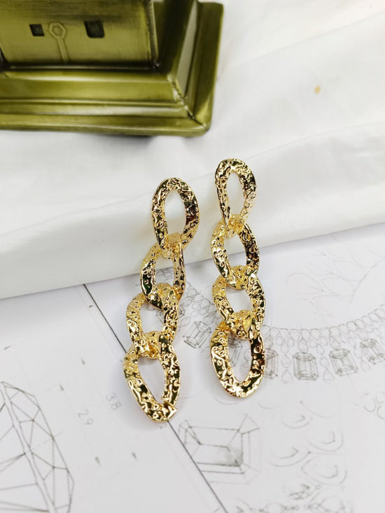 Anti Tarnish Aura Short Stainless Steel Golden Colour Earring For Ultimate Elegancy