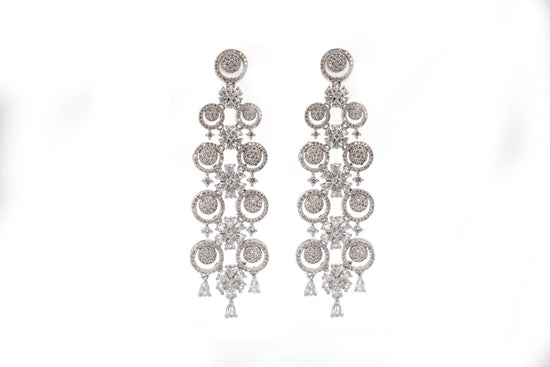 LONG AD EARRINGS WITH SILVER COLOUR RHODIUM PLATING