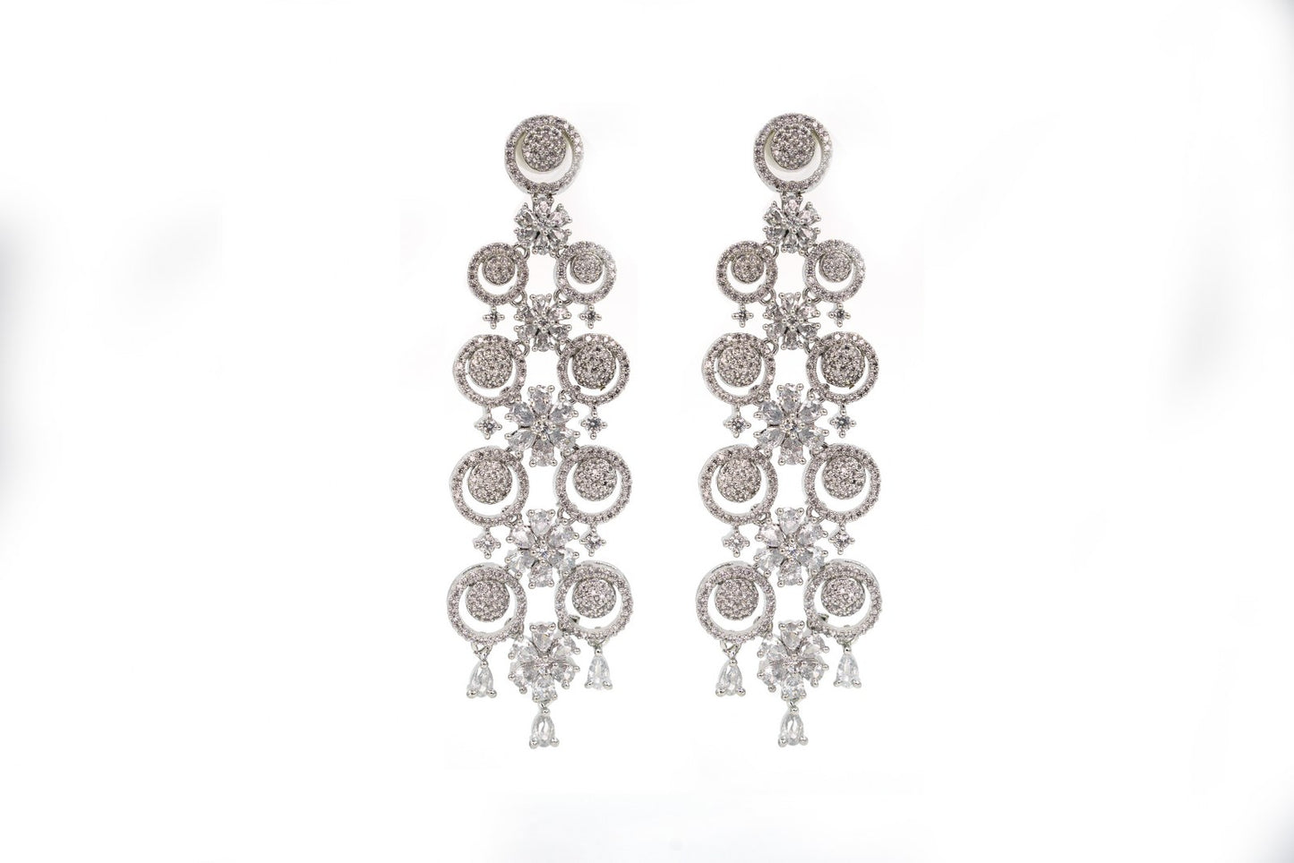 LONG AD EARRINGS WITH SILVER COLOUR RHODIUM PLATING